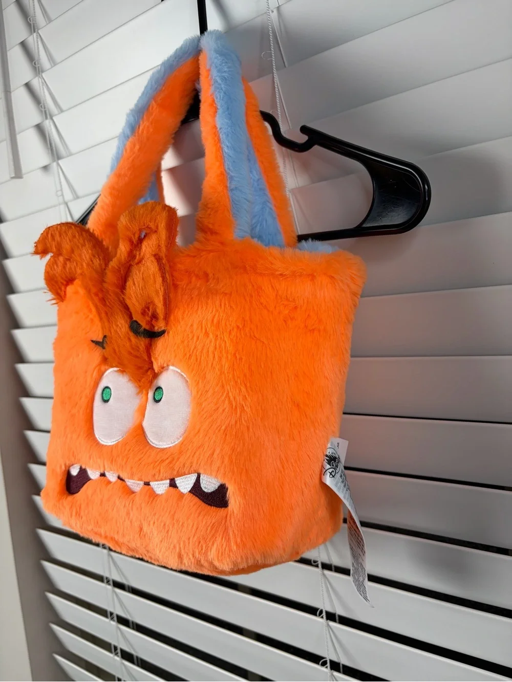 DISNEY Inside Out2 Joy and Anger Plush Tote Handbag Purse,blue/ orange, One size
